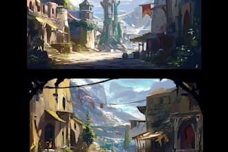 draw environment concept art, fantasy worlds