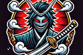 do amazing style hannya katana mascot logo design with 1 day delivery