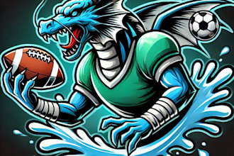 do amazing dragon football water mascot logo design with unlimited review