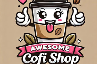 do awesome cofi shop cup flavor girls mascot logo design