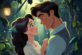 draw lovely disney cartoon couple portrait