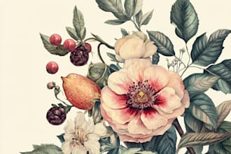 draw line art illustration botanical and flower beautifully