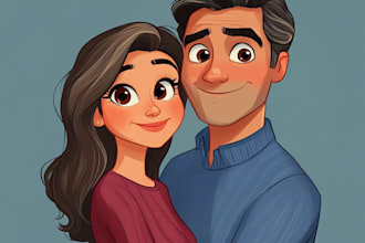 make disney family couple cartoon portrait
