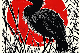draw colorful linocut and woodcut book illustrations