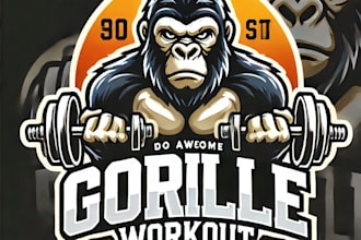 do awesome gorilla workout mascot logo design with company