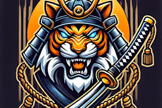 do amazing mask tiger sword torii col mascot logo design with 1 day delivery