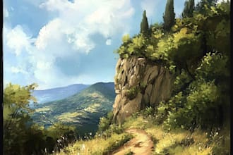 make a digital oil painting of any landscape