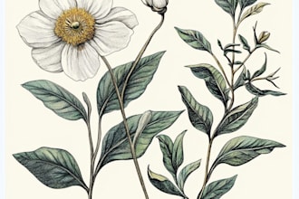 create custom botanical illustration, concept art, sketches for book