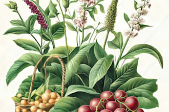 draw botanical illustrations of flowers, plants, fruits
