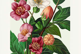 create botanical illustrations of flowers, plants and fruits