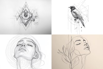 make line art, monoline geometric, minimalist tattoo design