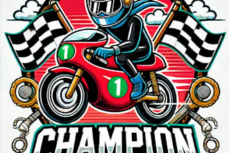 do wonderful car race, bike race, with champion mascot logo design