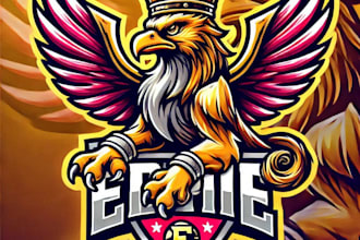wonderful griffin king e sport mascot logo design with 1 day delivers