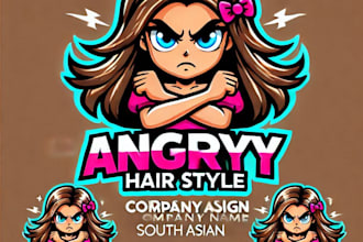 do awesome hair style girls mascot logo design with unlimited review