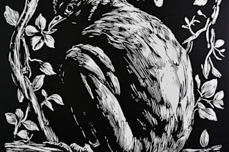 draw a custom digital art portrait in linocut style