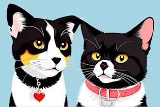 draw amazing vector cartoon dog cat pet animal portrait