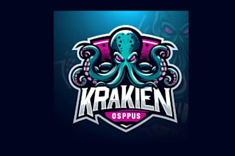 do unique kraken octopus mascot logo delivered in two days