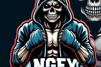 do wonderful skull head fighter mascot logo design with company
