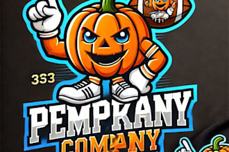 do amazing pumpkin e sport mascot logo design with express delivery