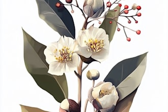 draw botanical illustration, flowers, fruits