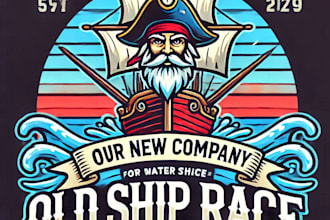 do wonderful old ship water race mascot logo design with express delivery