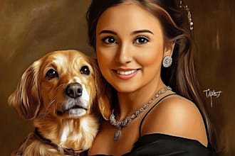 do digital oil painting art portrait, pets, family photo