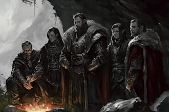 draw a dnd party art and d and d character for you