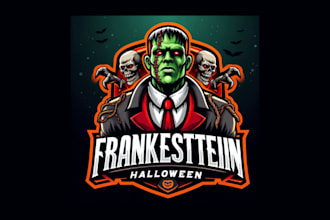 design unique frankenstein halloween mascot logo in two days