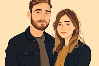 draw disney couple cartoon portrait