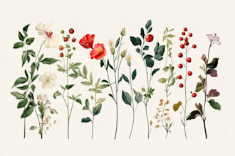 draw vector botanical illustrations of plants and flowers