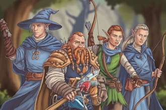 do a dnd party art and d and d character for you