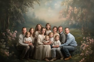 do realistic family portrait, couple or group from photo