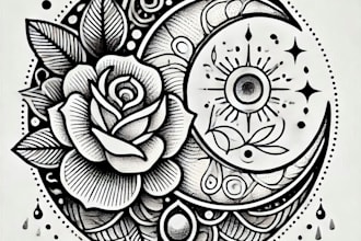 draw line art tarot card design