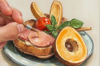 draw an food, oil painting