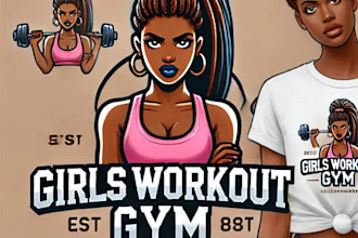 do girls work out gym mascot logo design with 1 day delivery