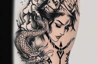 do custom tattoo design , anime , traditional or realistic sleeve tattoo artist