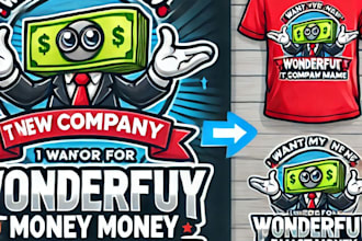 do wonderful t shart money mascot logo design with 1 day delivery