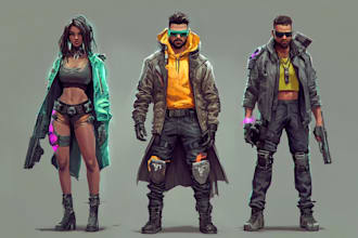 design cyberpunk and fantasy character splash art