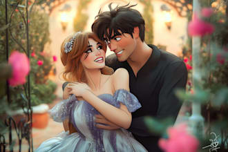 draw couple group portrait in my disney style