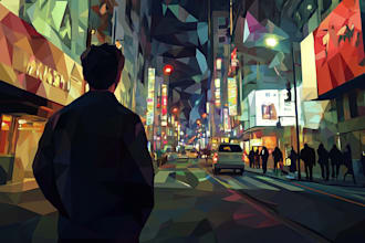 create vector illustration in technological low poly style