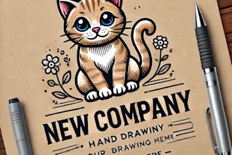 do make cat hand drawing mascot logo design with 1 day delivery