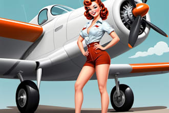 draw sexy girl pin up semirealistic comic caricature