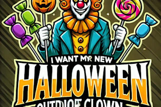 do make halloween outdoor candy clown mascot logo design with express delivery