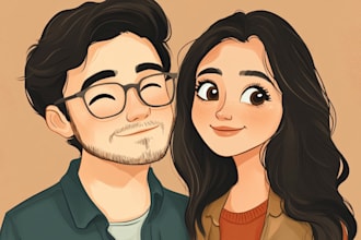 do couple,family or group to cartoon portrait illustration