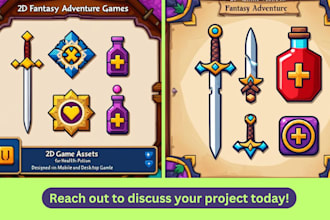 create nice 2d game assets, props, icons, objects and UI