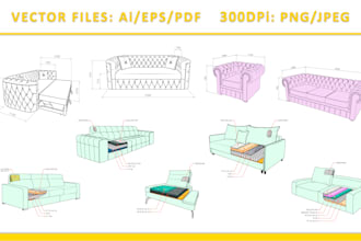 draw vector outline graphics of your business product line for website or print