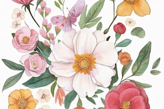 create a botanical watercolor illustration, floral drawing