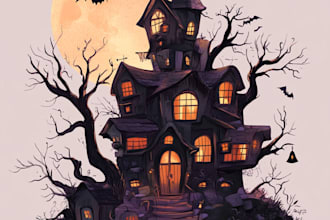 draw halloween house illustration