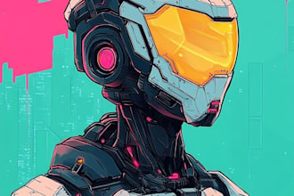 custom futuristic mecha robot character illustration art