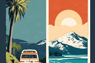 create retro vintage minimalist travel poster illustration